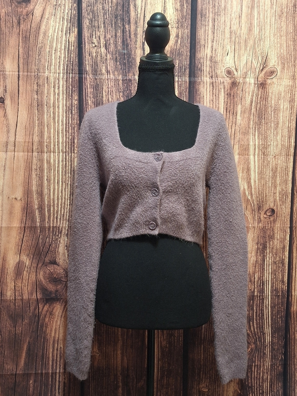 Zara Cropped square Neck Button-Front Knit Cardigan Purple Size Medium!